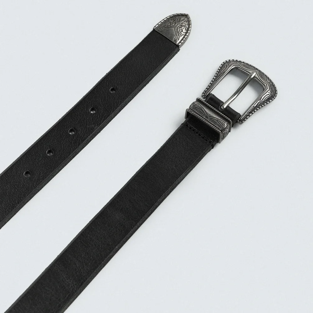 Zara Black Leather Belt w Metal Buckle NWOT